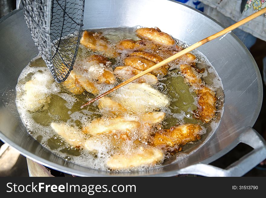 Thai dessert banana sliced fried