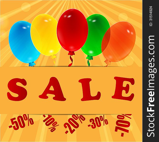 Orange background with balloons and discounts