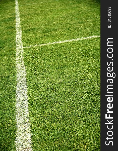 White straight line separate on beautiful green Football field