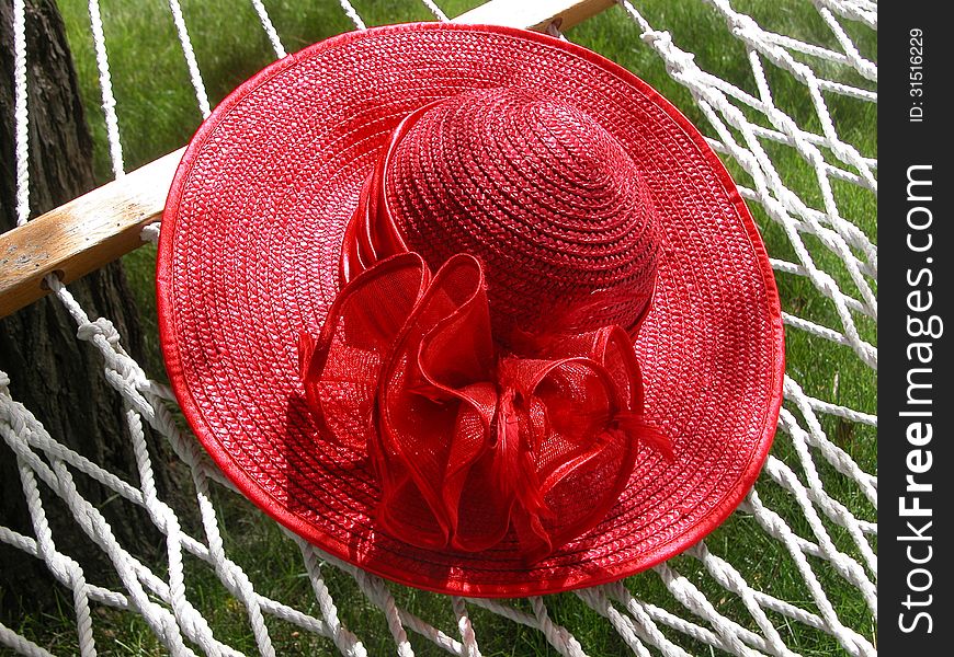 Red Straw Hat & Hammock