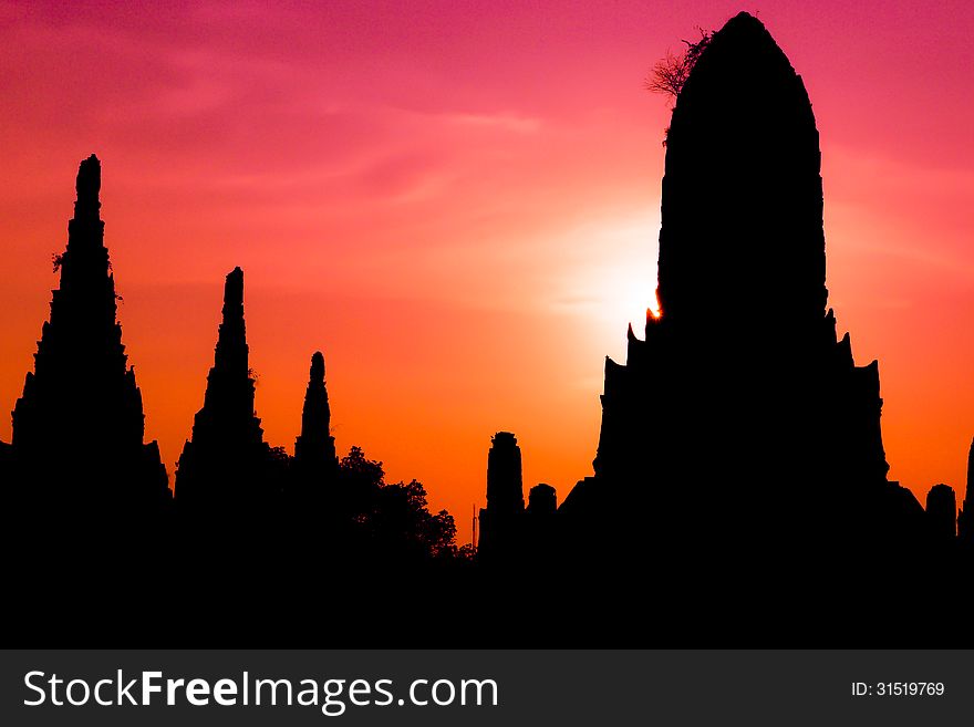 Ayutthaya Thailand Temple Silhouette Sunset