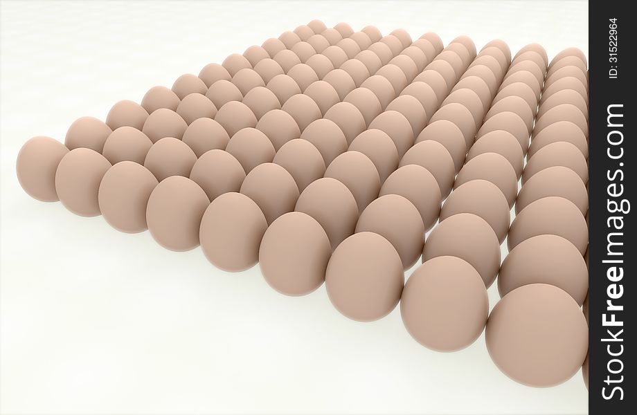 Many eggs lined up in rows high resolution 3d render. Many eggs lined up in rows high resolution 3d render