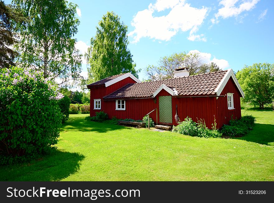 Old Farm house in sweden, in village fristad in red color. Old Farm house in sweden, in village fristad in red color