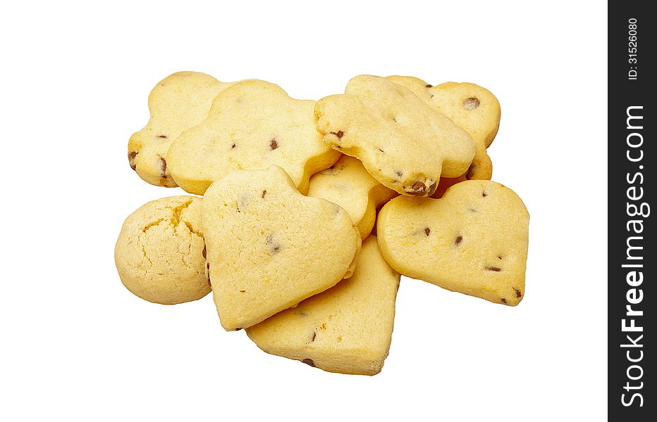 Close-up of shaped cookies on white background