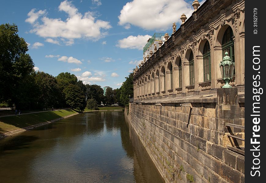 Zwinger with moat in front of blue sky. Zwinger with moat in front of blue sky