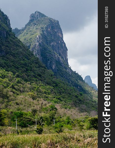 Mountains and cliffs and blue sky