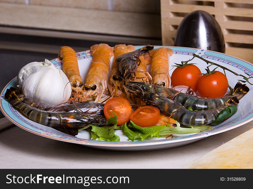 Seafood plate ready to be served at table