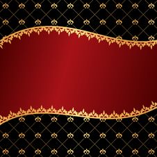 Vintage Red Background With Wave Frame Of Golden Elements And Da Royalty Free Stock Photo