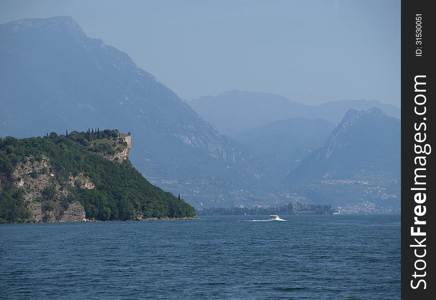 Lake Garda with mountains in the background