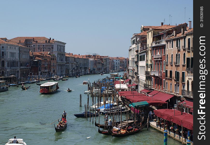 Grand Canal in Venice in front of blue sky