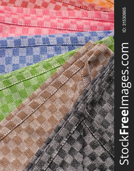 Many colorful linen textiles napkins. Many colorful linen textiles napkins.