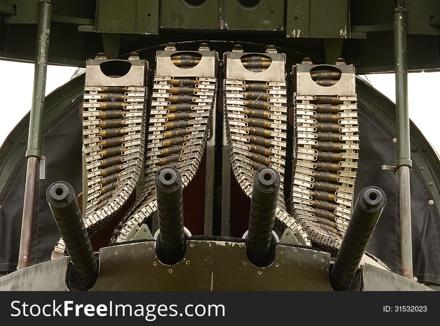 Nose guns of World War II era bomber. Nose guns of World War II era bomber