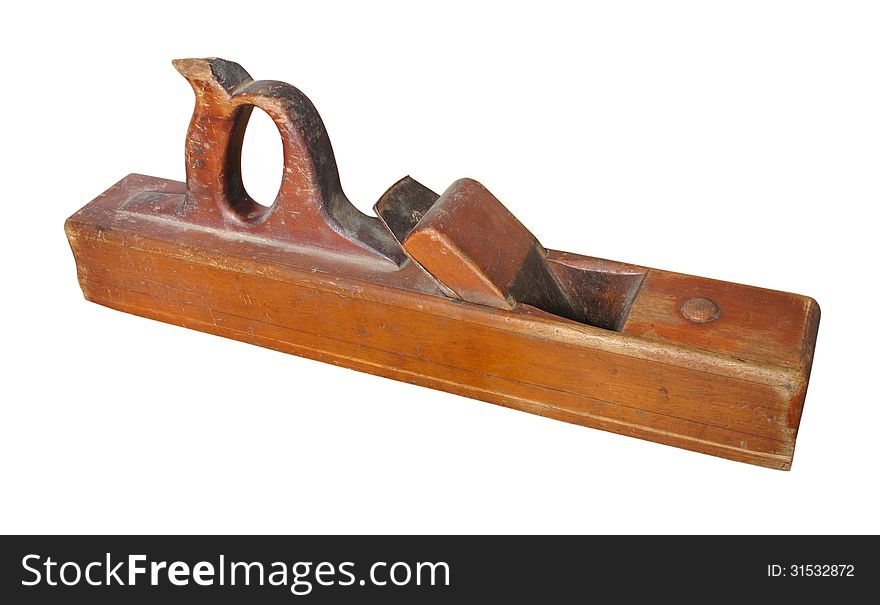 Old wooden carpenter plane isolated.