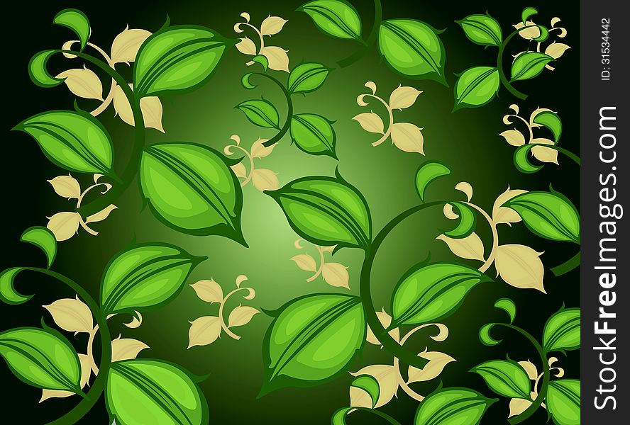 Green leaf pattern on a green background