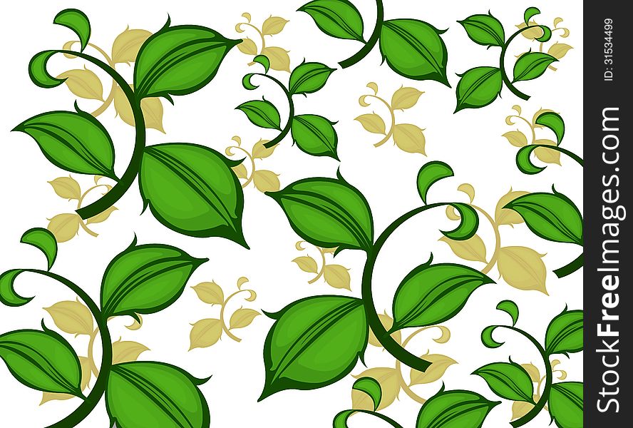 Illustration green leaf pattern on a white background