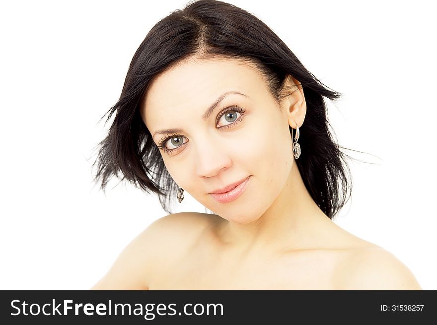 Close-up portrait of a girl with healthy skin isolated