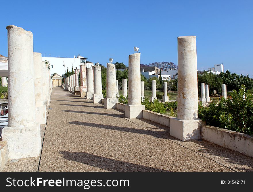 Palace of Estoi garden colonnade, a work of Romantic architecture unique in the Algarve region. Portugal (The building and garden was started in the nineteenth century, and inauguration was in 1909)