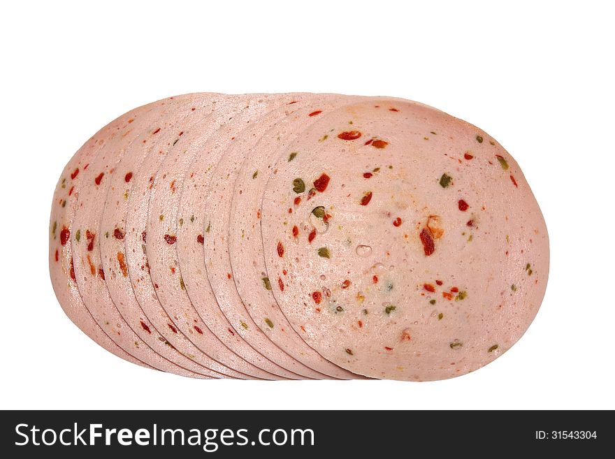 Sliced salami isolated on a white background. Sliced salami isolated on a white background.