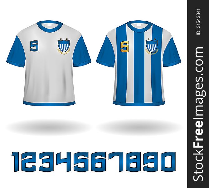 Vector set of Sport Jerseys with Emblems and Numbers.