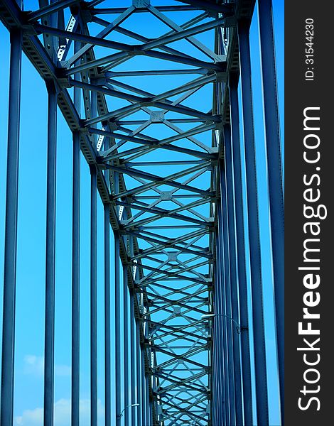 Lines of steel bridge against blue sky. Lines of steel bridge against blue sky
