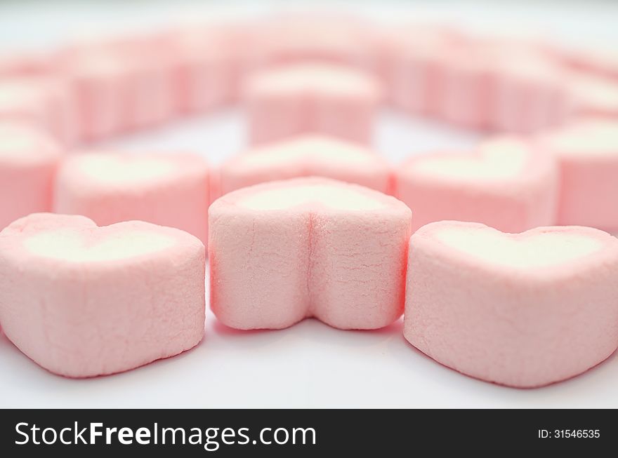 Valentines day pink heart marshmallow in heart shape