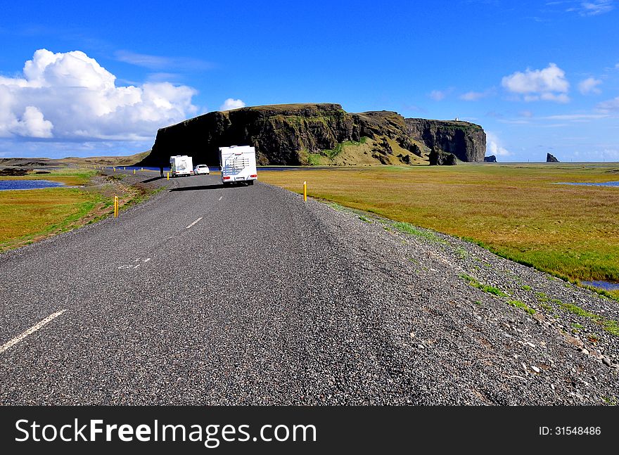 Road with trailers in Iceland