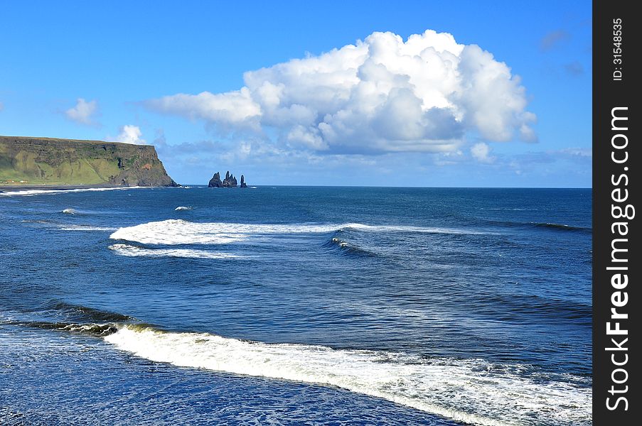 Black volcano beach in Vik, Iceland. Black volcano beach in Vik, Iceland