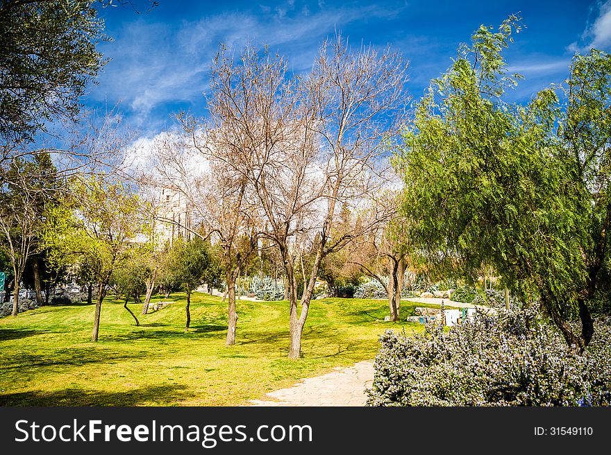 Landscape in the public park Yemin Moshe, Jerusalem