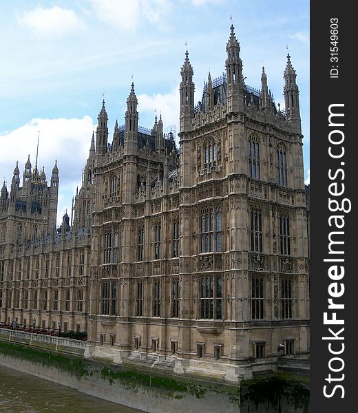 Close-up on classic architecture with Houses of Parliament, London, England