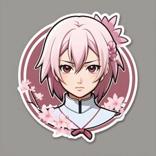 This Sticker Features A Character With Their Face Obscured, Adorned In A Traditional Attire, Surrounded By The Serene Beauty Of Bl Stock Image