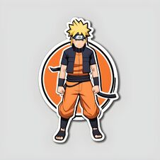 This Vibrant Sticker Features Naruto Uzumaki, The Iconic Character From The Popular Anime Series “Naruto.” Naruto Is Depicted In H Stock Images