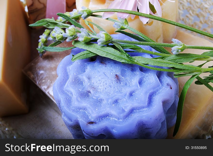 Composition with natural soap and flowers