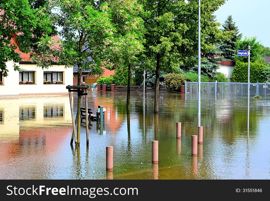 Flooded Street In Magdeburg