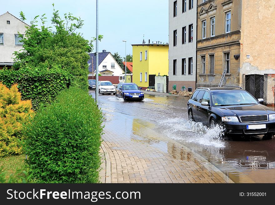 Flooded Street In Magdeburg