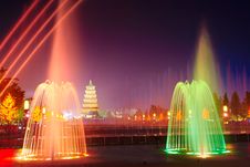 The Color Fountain_the Wild Goose Pagoda_north Squ Stock Image The Color Fountain_the Wild Goose Pagoda_north Squ Stock Image
