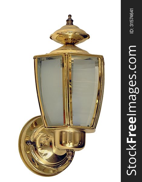 Wall mounted Street lantern set in gold on a white background of. Wall mounted Street lantern set in gold on a white background of