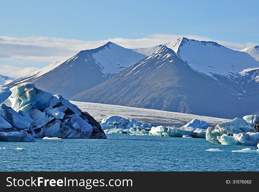 Blue icelandic gracier in Jokulsarlon Lagoon