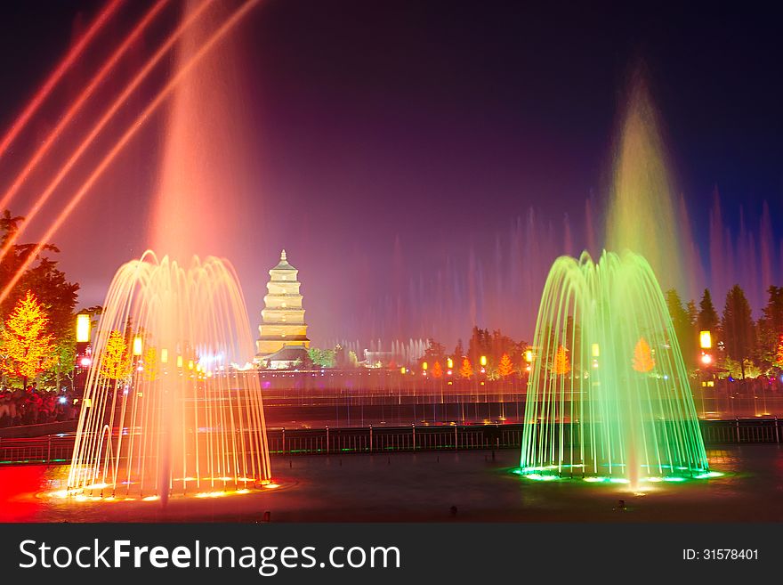 The image taken in chinas shanxi province xian city.Time is in 2013 at the beginning of May.North square fountain. The image taken in chinas shanxi province xian city.Time is in 2013 at the beginning of May.North square fountain.