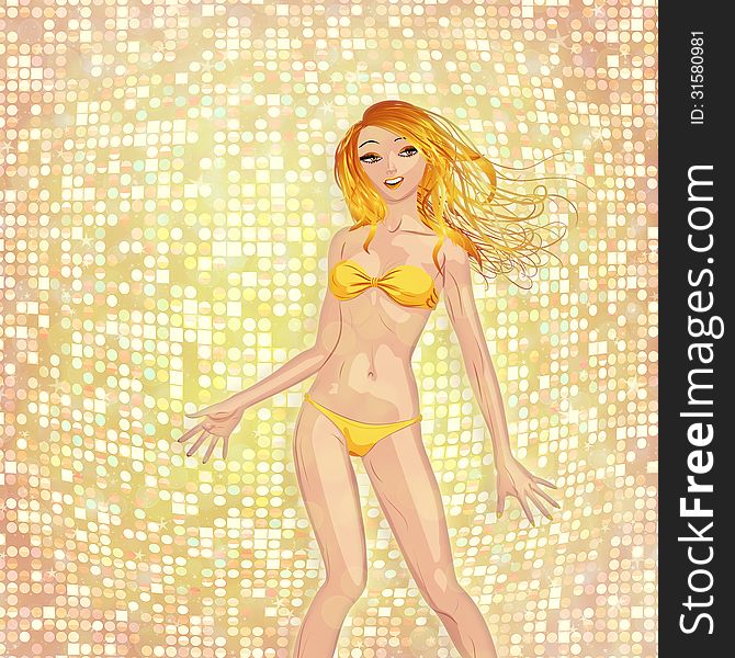 Blonde girl on yellow background