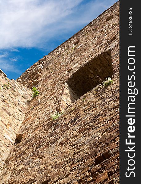 Stone tower of the Velhartice castle. Czech republic.