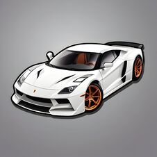 A Digital Sticker Showcasing A Modern, White Luxury Sports Car With Distinctive Orange Rims, Exuding Speed And Elegance. Stock Photography