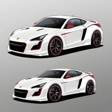 This Sticker Features Two Angles Of A Modern, Sleek Sports Car With A White Body, Accented By Bold Red And Black Details, Exuding Royalty Free Stock Images