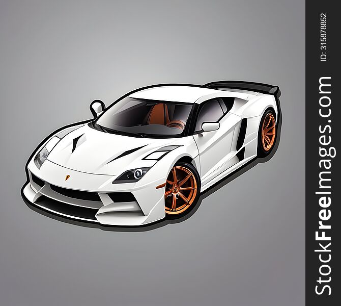 A digital sticker showcasing a modern, white luxury sports car with distinctive orange rims, exuding speed and elegance.