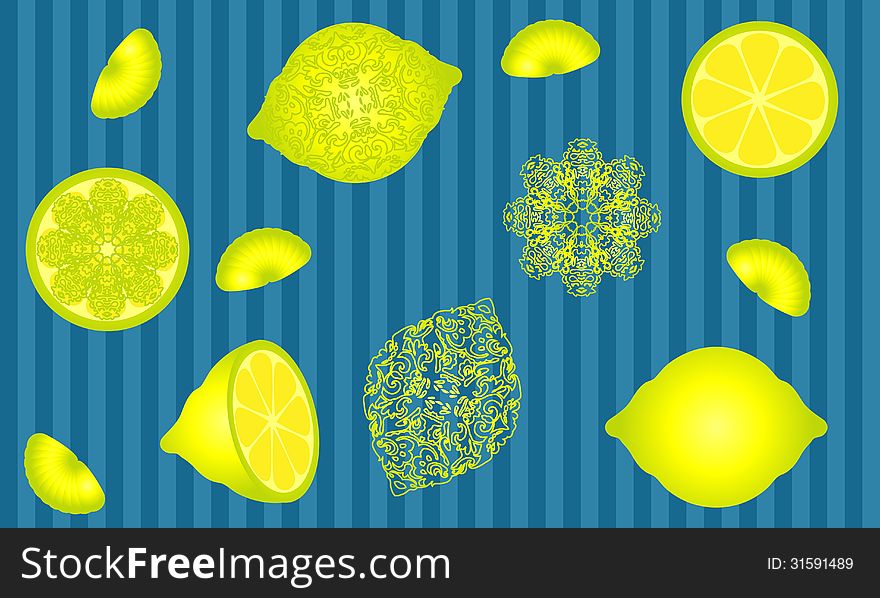 Lemon lime sliced yellow illustration. Lemon lime sliced yellow illustration