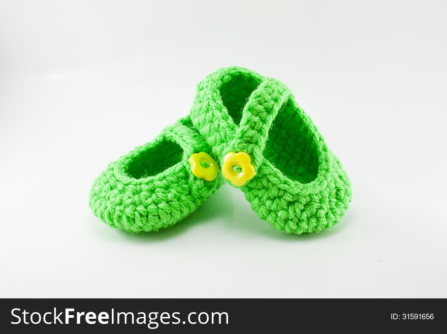 Pair Of Knitted, Bright Green Baby Booties