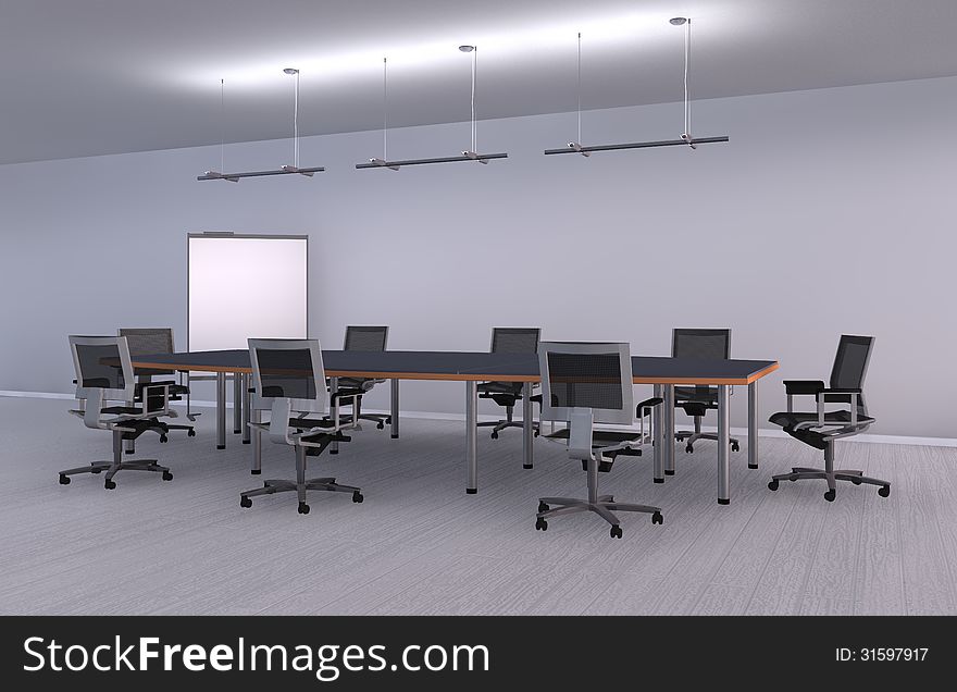 An empty meeting room and conference table. An empty meeting room and conference table