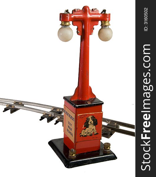 Old lamp post meant as an accessory for electric toy trains. Old lamp post meant as an accessory for electric toy trains.