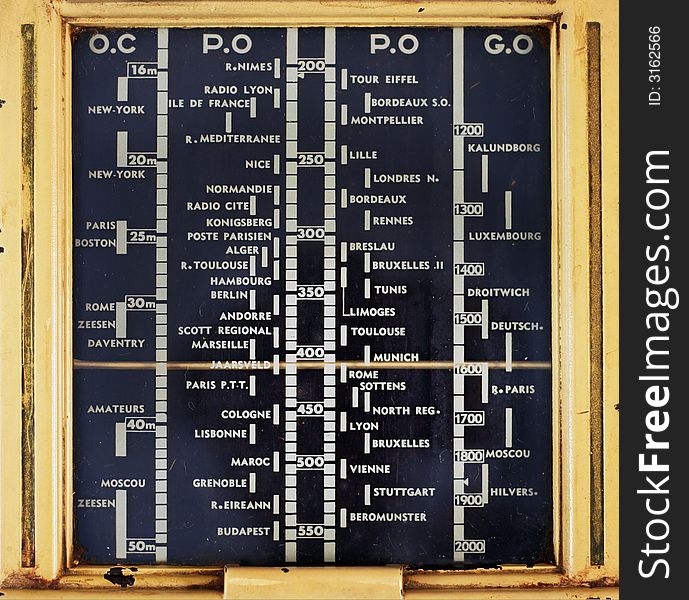 Old analogue radio frequency dial