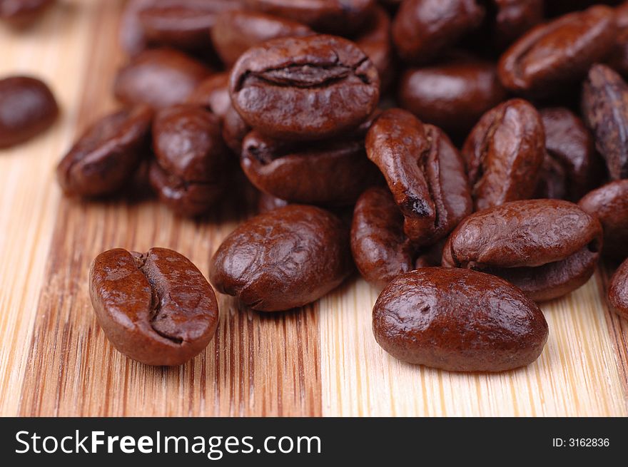 Bunch of coffee beans closeup / macro