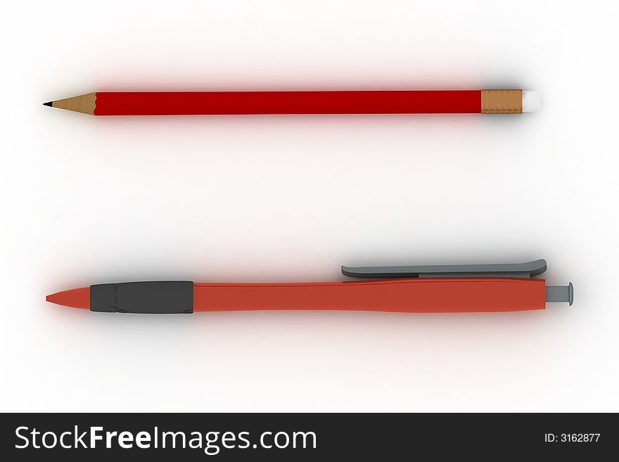 Isolated Red Pencil And Pen I